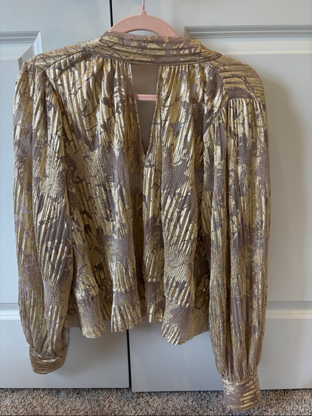 Maeve Metallic Gold-Patterned Taupe Blouse